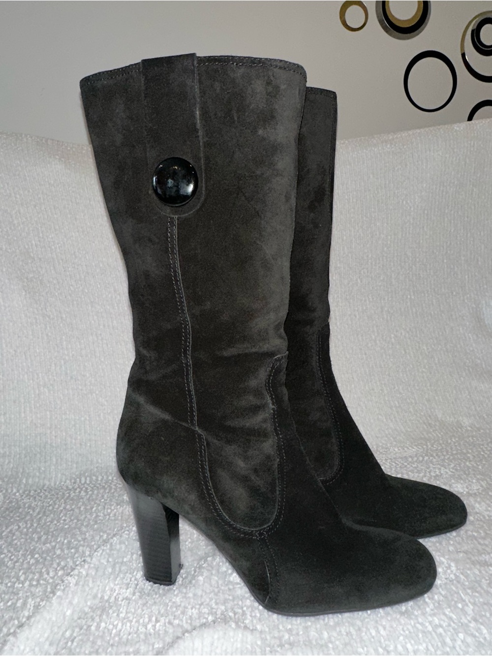 Women's Black Suede High-Heel Mid-Calf Boots Size 11